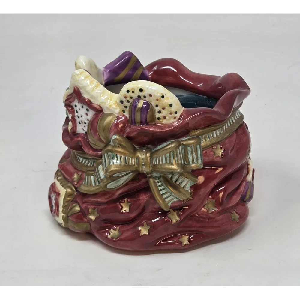 Fitz and Floyd Essentials Santa Toy Sack Ceramic Candle Holder w/Box Christmas